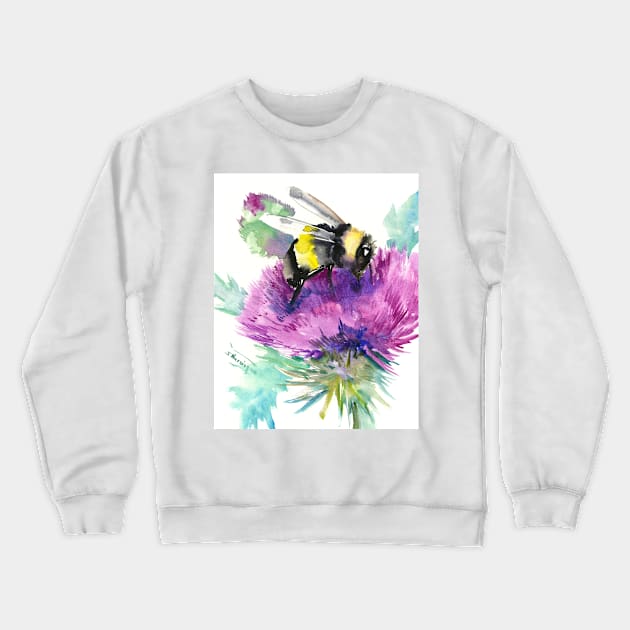 Bumblebee and Thistle Flower, herbal art, bee, honey herbs vegan art Crewneck Sweatshirt by surenart